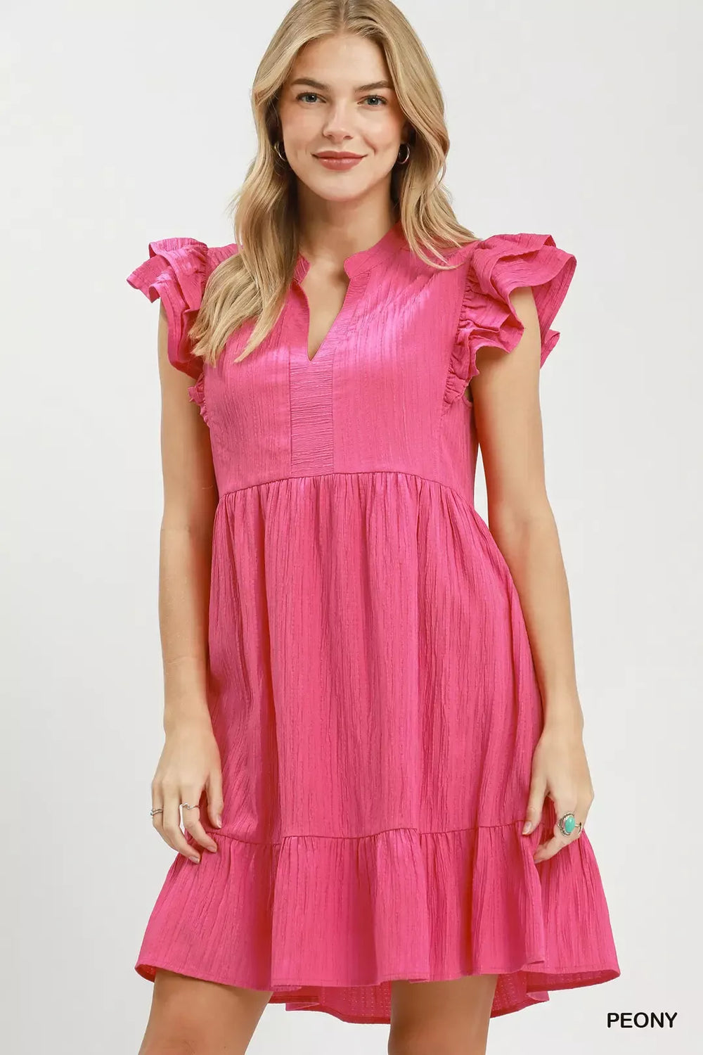 Peony Pink Ruffle Sleeve Babydoll Dress